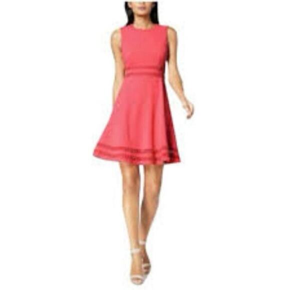 Calvin Klein Watermelon Pink A Line Fit To Flare Dress Mesh Ribbon Detail 12 - Picture 1 of 14